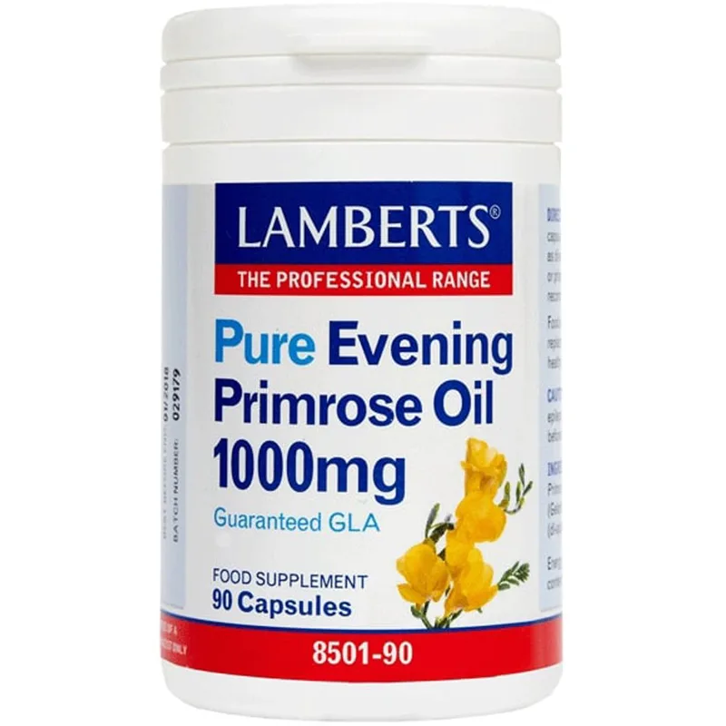 Lamberts Pure Evening Primrose Oil 1000mg, 90caps Συμπλήρωμα Διατροφής Έλαιου Νυχτολούλουδου για την Αντιμετώπιση των Προεμμηνορυσιακών Συμπτωμάτων 90caps