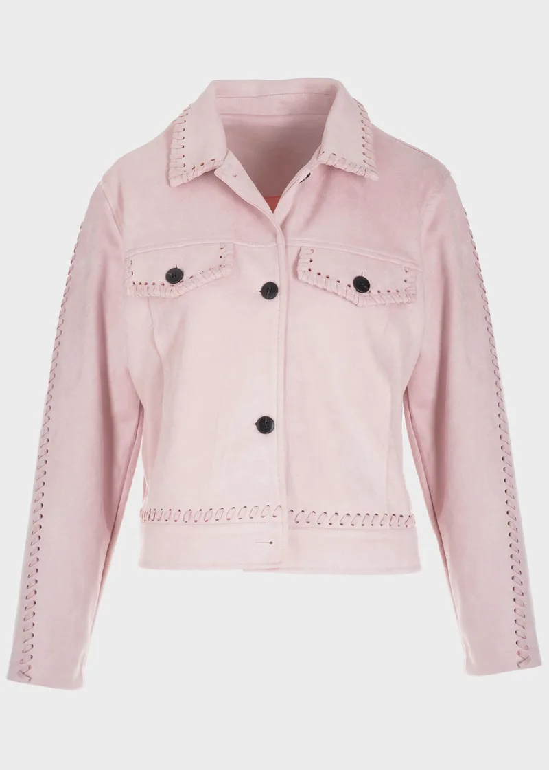 Jacket γυναικείο σαμουά με κουμπιά ΡΟΖ