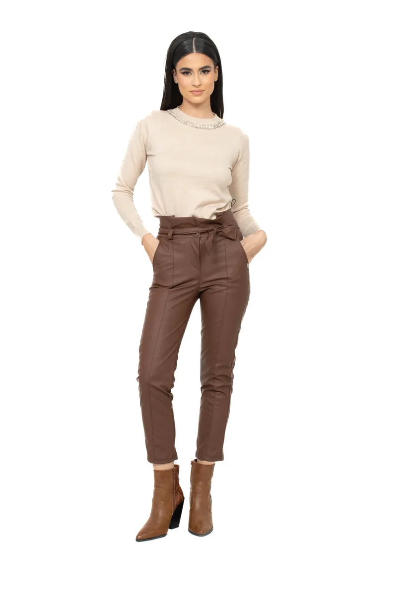 ΠΑΝΤΕΛΟΝΙ ECO LEATHER ΜΕ ΖΩΝΗ ΚΑΦΕ ΚΑΦΕ