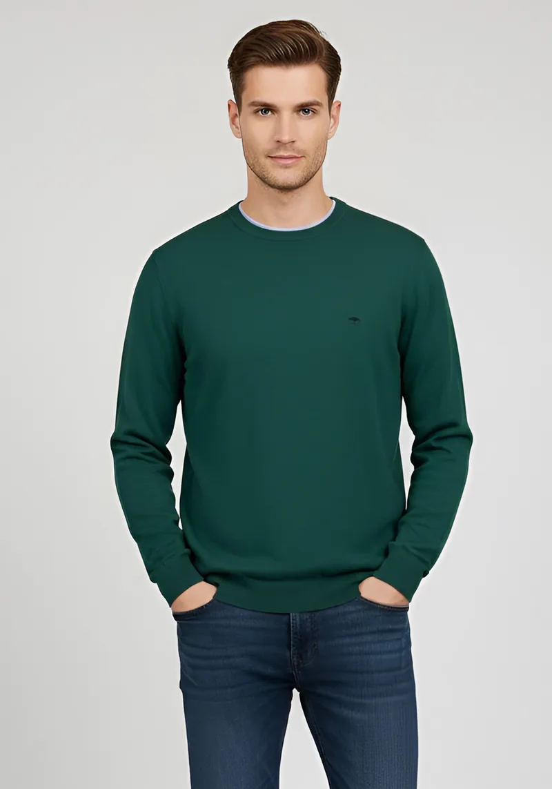 Fynch Hatton Πλεκτή μπλούζα της σειράς Superfine Cotton - 1414 210 707 Dark Emeraid