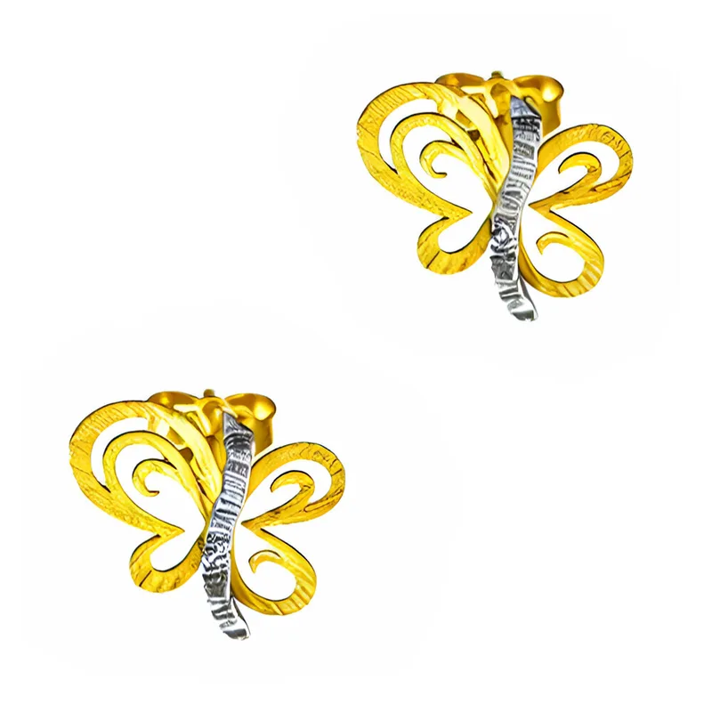 Σκουλαρίκια Πεταλούδες Χειροποίητα Δίχρωμα Χρυσά κ14 Gatsa κωδ ΣΚ1965