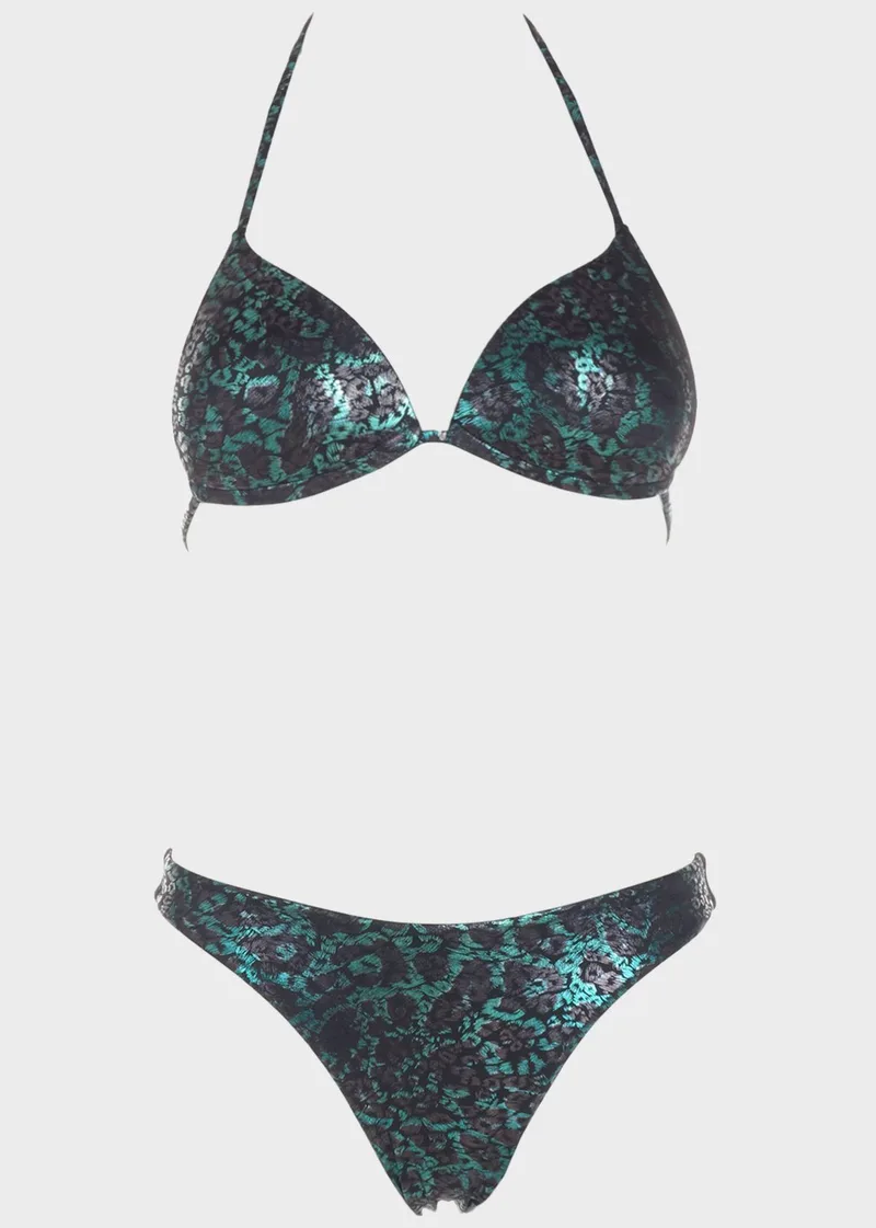 Βikini τριγωνάκι push up slip παρτό. Καλύπτει στήθος B Cup ΜΑΥΡΟ