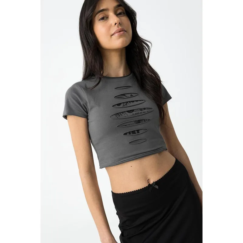 Μπλούζα μακό crop κορίτσι Tiffosi-10054175-080-Grey