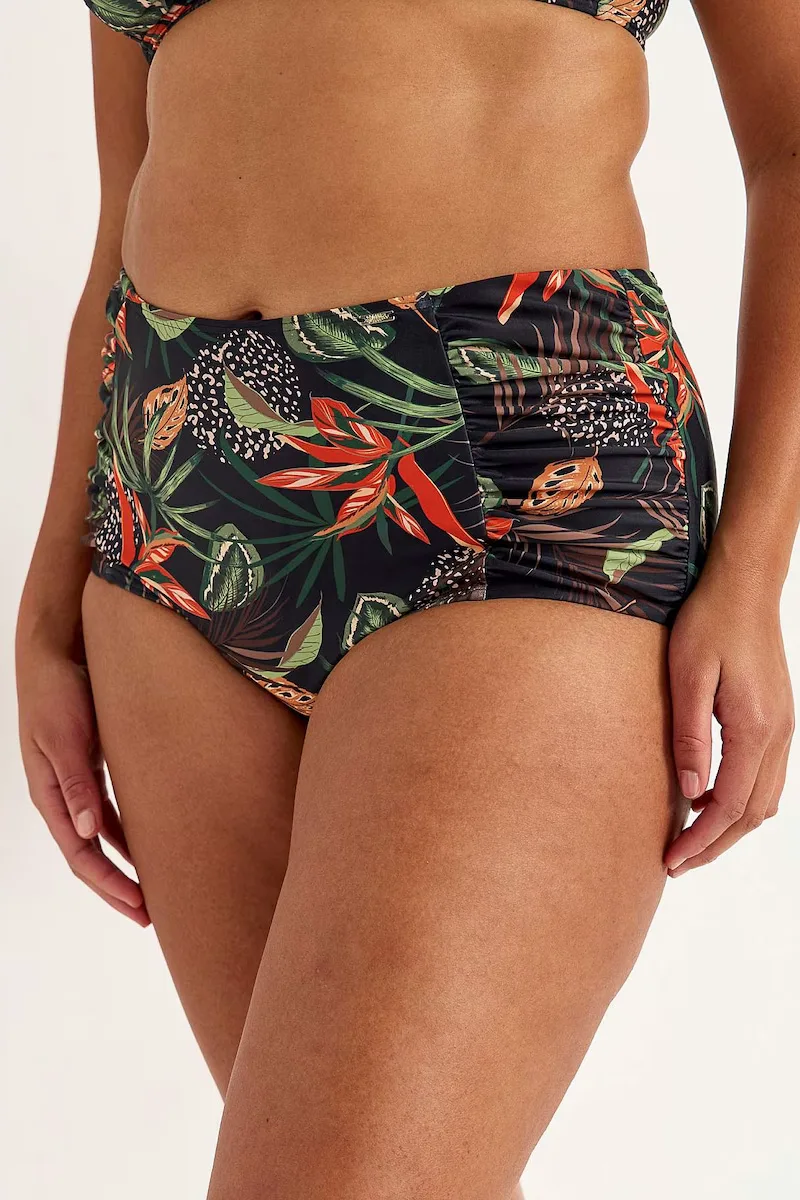 Bikini slip σε tropical print με σούρες plus size