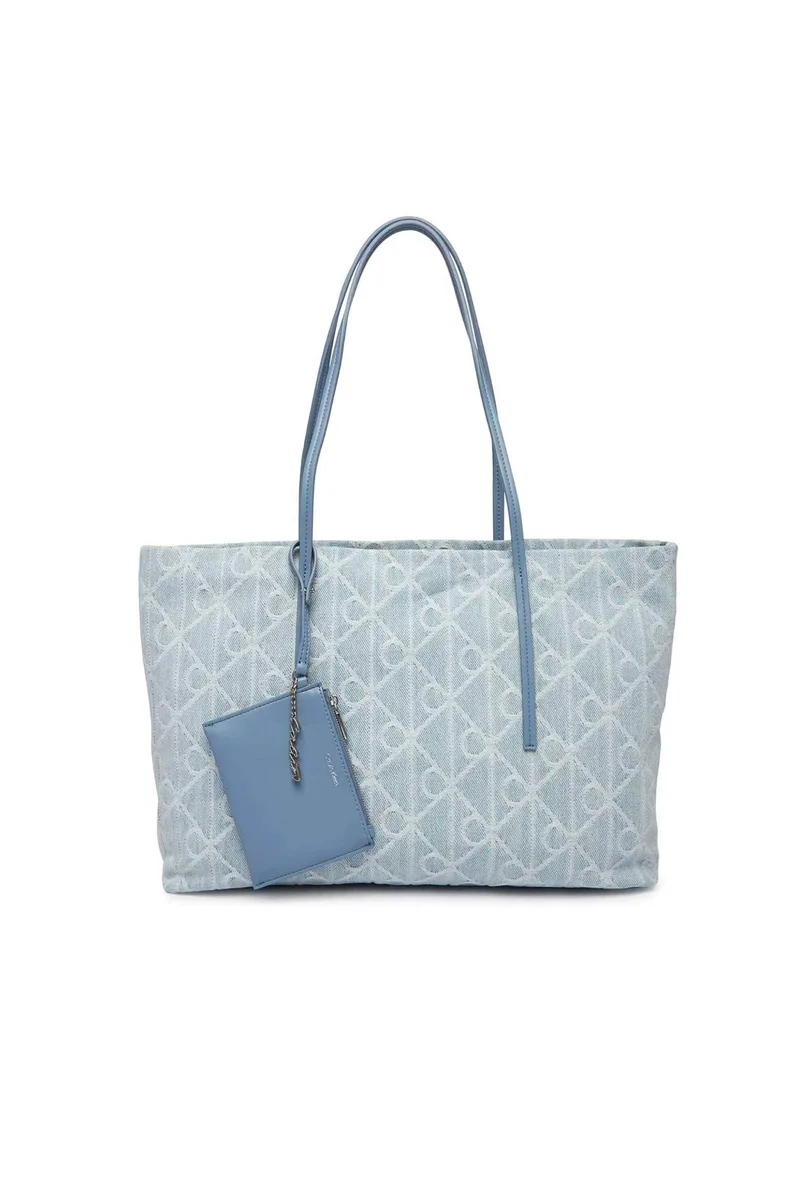 Calvin Klein Jeans γυναικεία denim τσάντα tote με pouch και all-over monogram - LV04F3428G Denim Blue Ανοιχτό