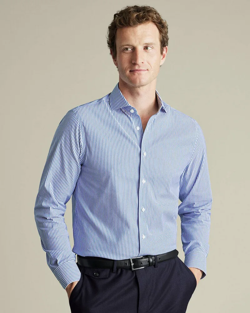 Charles Tyrwhitt Ανδρικό Πουκάμισο Slim Fit Με Ριγέ Σχέδιο Και Semi Cutaway Γιακά