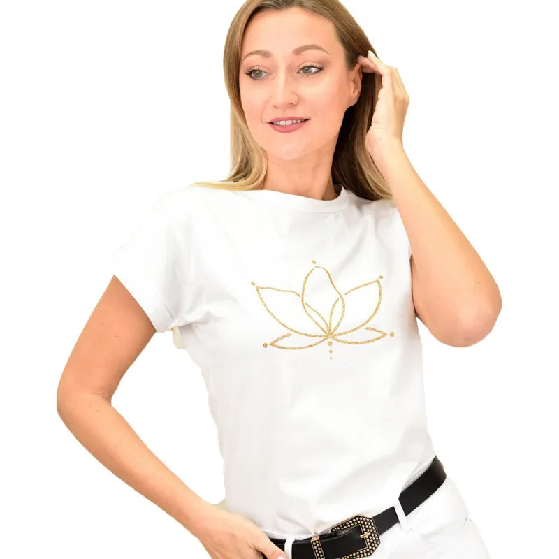 T-shirt με τύπωμα νούφαρο Λευκό 9094