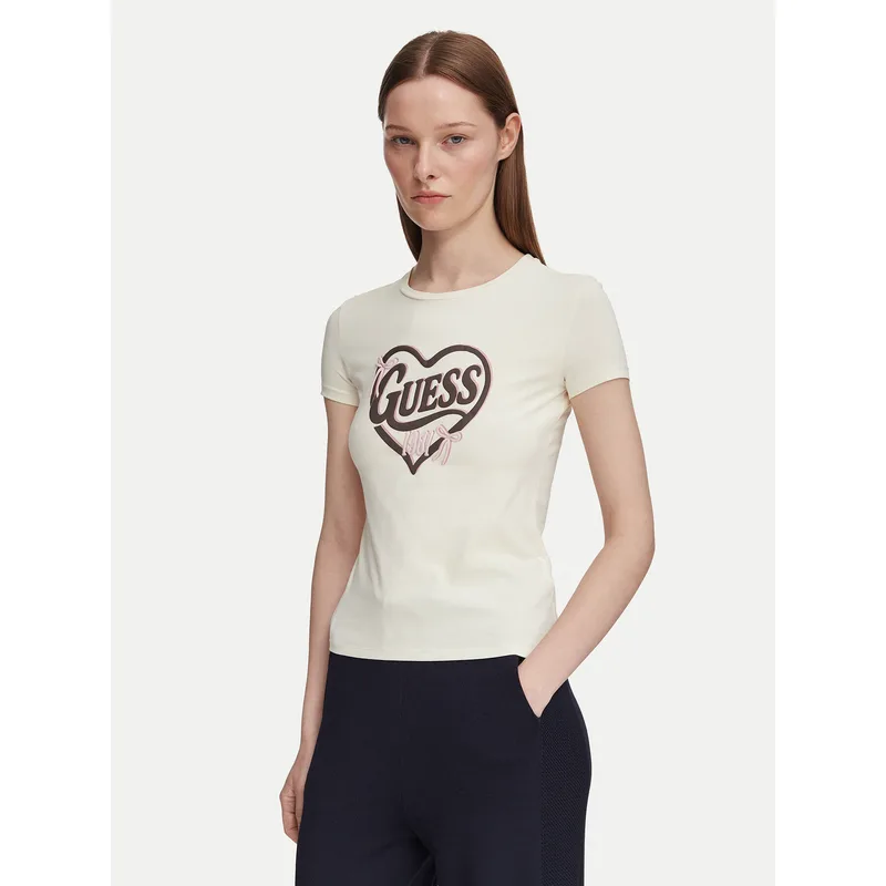 Guess T-Shirt V6YI09 K4276 Ανοιχτό μπεζ Slim Fit
