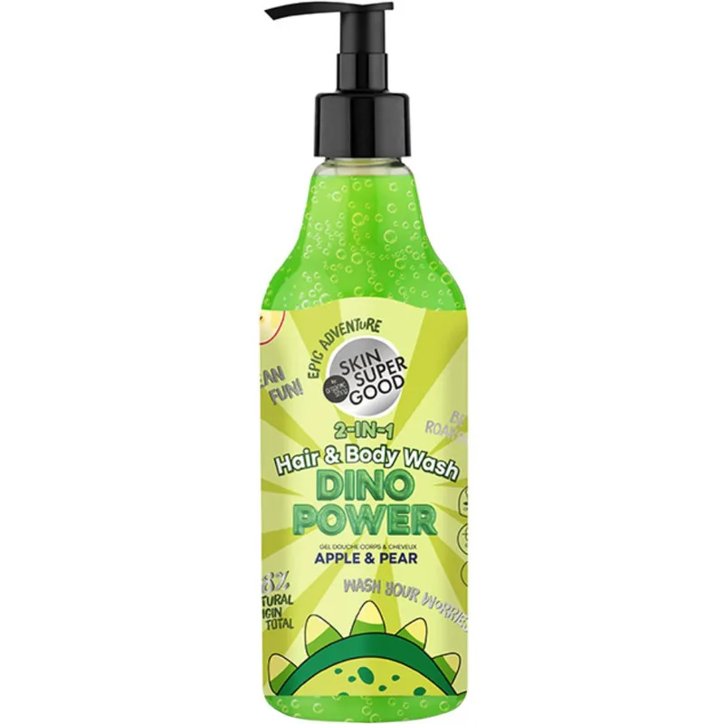 Organic Shop Dino Power Apple & Pear 2-In-1 Hair & Body Wash Ενυδατικό Αφρόλουτρο & Σαμπουάν 2 σε 1 με Άρωμα Αχλάδι & Μήλο για Μαλλιά & Σώμα με Αντλία 500ml