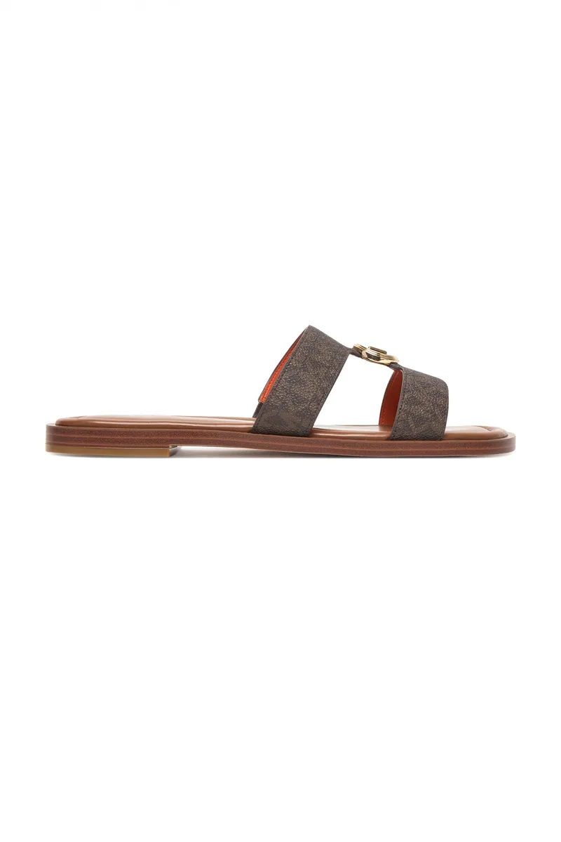 MICHAEL KORS ΠΑΠΟΥΤΣΙΑ ΠΑΝΤΟΦΛΕΣ ΕRIN FLAT SANDAL ΜΕΤΑΛΛΙΚΟ LOGO KAΦΕ/ΤΑΜΠΑ