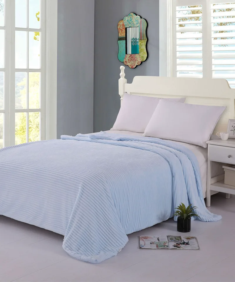 Κουβέρτα Fleece Με Sherpa Υπέρδιπλη Silk Fashion Κοτλέ Σιέλ 220x240