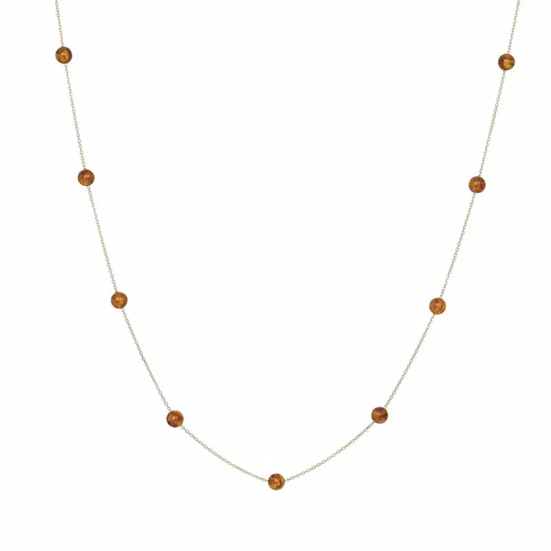 Γυναικείο χρυσό κολιέ Κ14 με Amber μπίλιες 047677 047677 Χρυσός 14 Καράτια