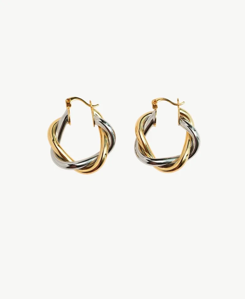 Gold and Silver Twist Hoop Earrings