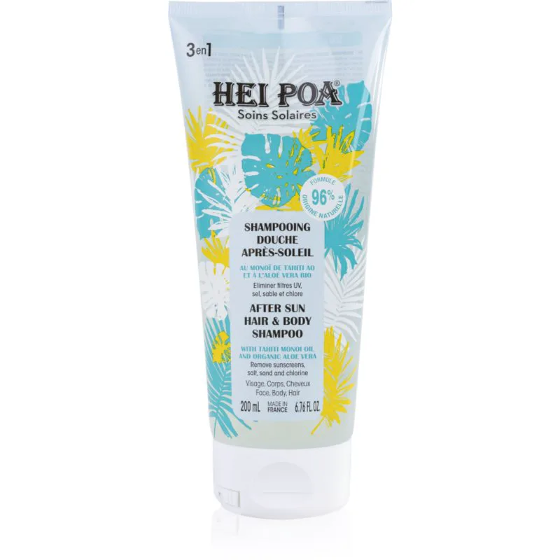 Hei Poa After Sun Monoi & Aloe Vera σαμπουάν για μετά την ηλιοθεραπεία για μαλλιά και σώμα 200 ml