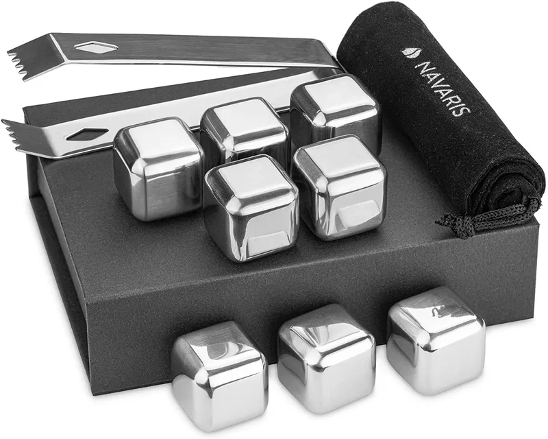 Navaris Stainless Steel Whisky Stones - Σετ με 8 Παγάκια από Ανοξείδωτο Ατσάλι - Silver (51816.01.08)