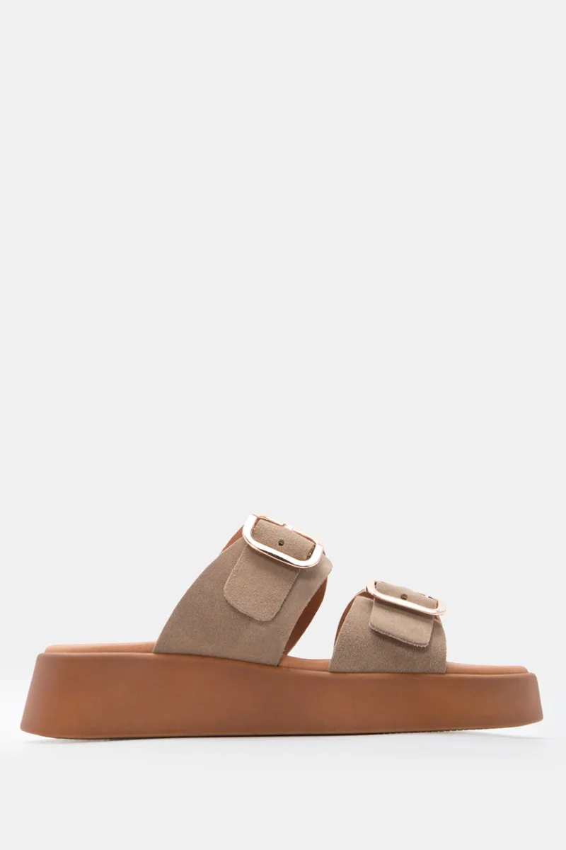 LUIGI DESIGN - Πλατφόρμες Flatform με Διπλές Τόκες - Μπεζ-Σκούρο