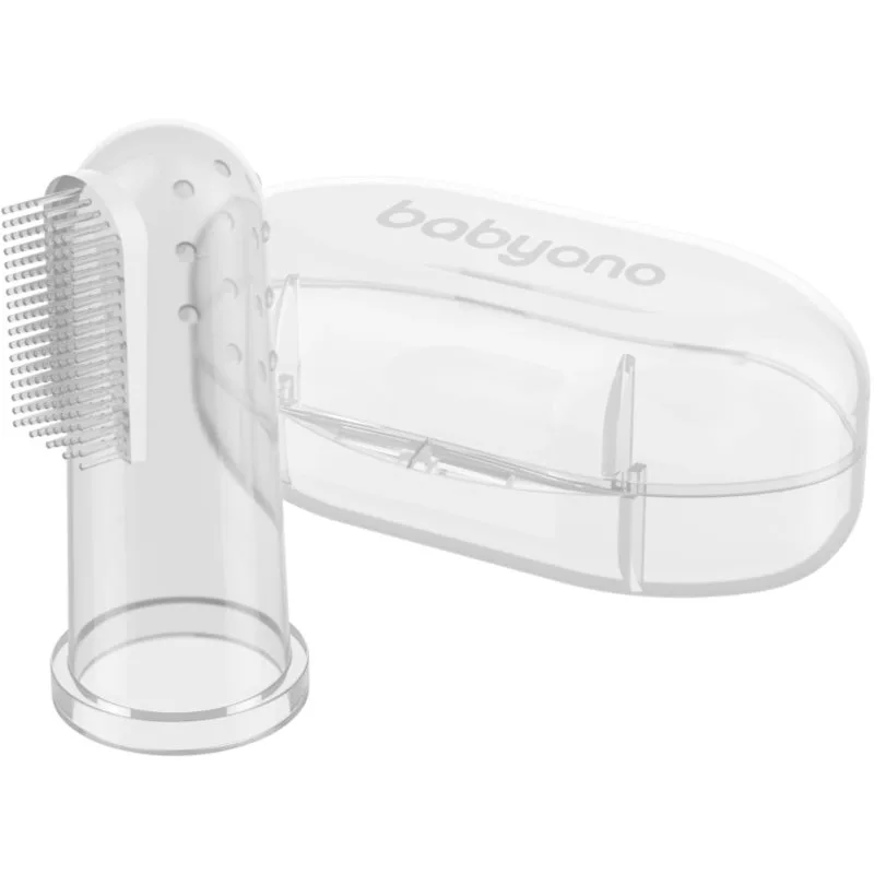 BabyOno Take Care First Toothbrush Οδοντόβουρτσα σιλικόνης για παιδιά με θήκη Transparent 1 τμχ