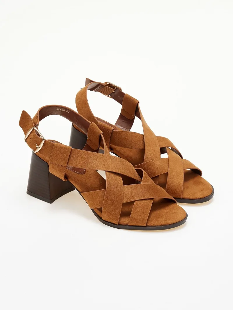 ERYNN Suede Sandals Crossover Bands - RL-08 - Camel