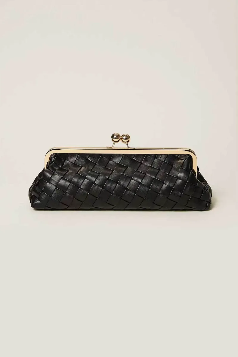Twinset γυναικείο clutch με πλεκτό σχέδιο μονόχρωμο - 261TB7301 Μαύρο