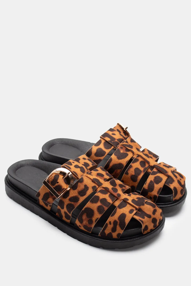 Σανδάλια Flatform με Πολλαπλά Λουράκια & Τόκα - Animal Print