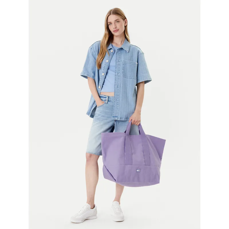 Τσάντα Tommy Jeans Tjw Tote Edition Canvas AW0AW17542 Μωβ