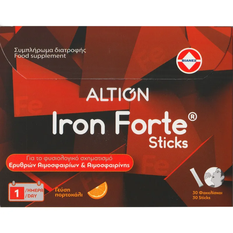Altion Iron Forte Συμπλήρωμα Διατροφής Σιδήρου & Βιταμίνης C σε Μορφή Διασπειρομένων Κοκκίων για την Καλή Λειτουργία του Αιμοποιητικού Συστήματος, Κατά της Κόπωσης & της Αναιμίας με Γεύση Πορτοκάλι 30 Sachets