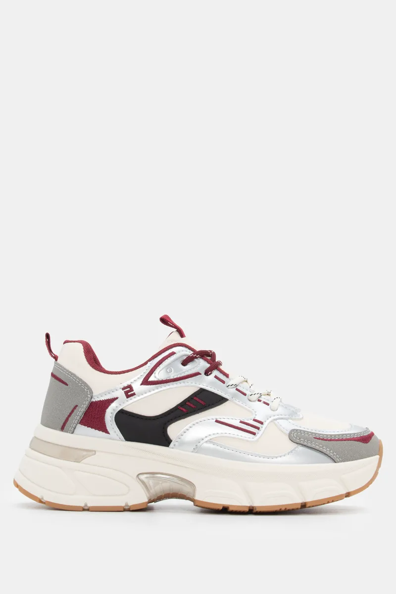 Sneakers σε Συνδυασμό Χρωμάτων με Διπλά Κορδόνια - Μπορντό