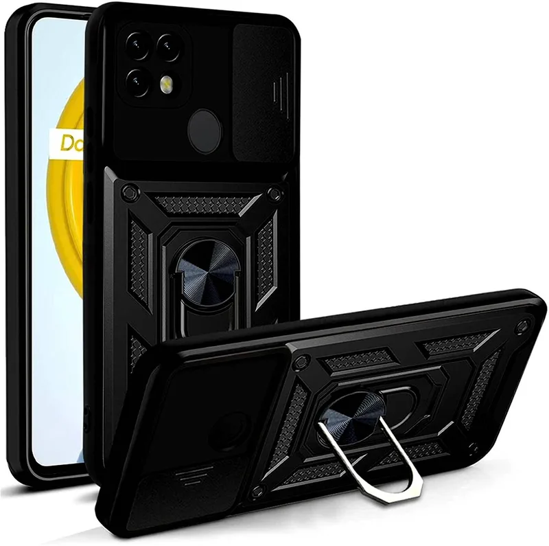 Bodycell Armor Slide - Ανθεκτική Θήκη Realme C21 με Κάλυμμα για την Κάμερα & Μεταλλικό Ring Holder - Black (5206015009785)