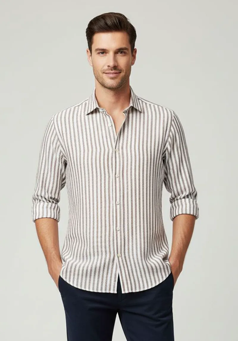 Bugatti Λινό Πουκάμισο της σειράς Linen - 9150 78901C 70 Brown