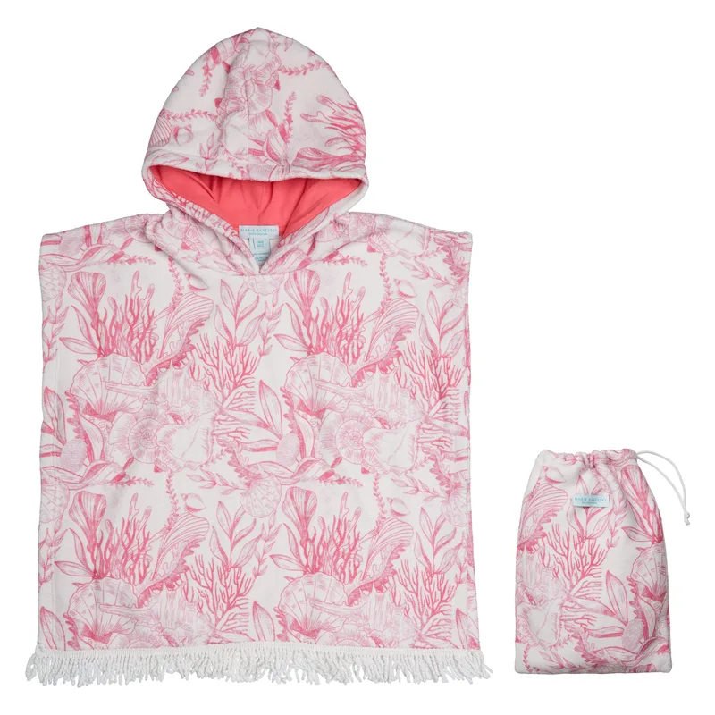 GIRL’S HOODED TERRY PONCHO THALASSA PINK