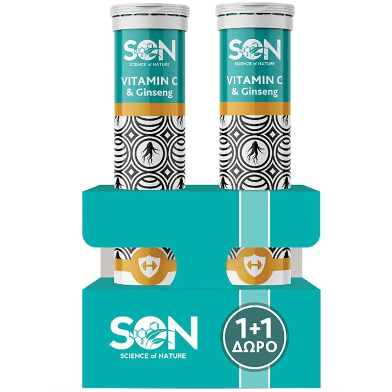 Son Promo Vitamin C 1000mg & Ginseng Extract Συμπλήρωμα Διατροφής Βιταμίνης C & Εκχυλίσματος Τζίνσενγκ για Ενίσχυση του Ανοσοποιητικού, Τόνωση & Ζωτικότητα με Γεύση Λεμόνι 40 Effer.tabs (2x20 Effer.tabs)