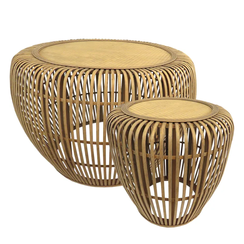 Τραπεζάκι Bamboo Σετ 2τμχ Φυσικό Μπεζ Art Et Lumiere 75x46,5εκ. 14835 (Υλικό: Bamboo, Χρώμα: Μπεζ) - Art Et Lumiere - lumiere_14835