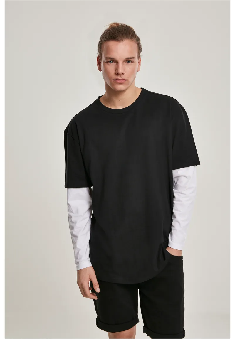 Ανδρική Μακρυμάνικη Μπλούζα Oversized Shaped Double Layer LS Tee TB2887 Urban Classics Black/White