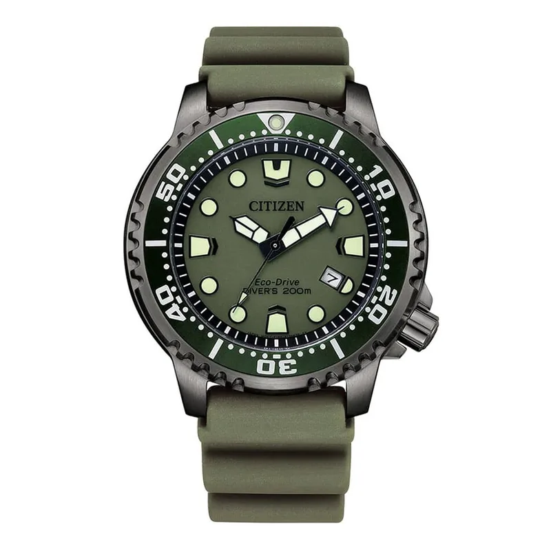 CITIZEN Promaster Marine Eco-Drive Divers Chaki Rubber Strap BN0157-11X