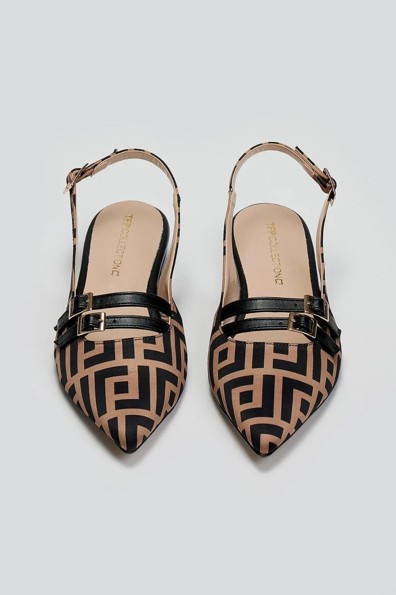 TFP Pointed Ballerinas Print - 127 (μαίανδρος) - Καφέ