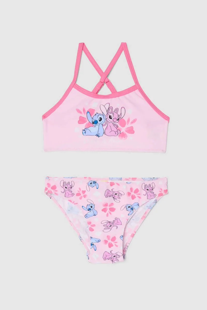 OVS παιδικό σετ μαγιό μπικίνι τοπ και σλιπ με Lilo & Stitch print (2 τεμάχια) - 002616883 Ροζ