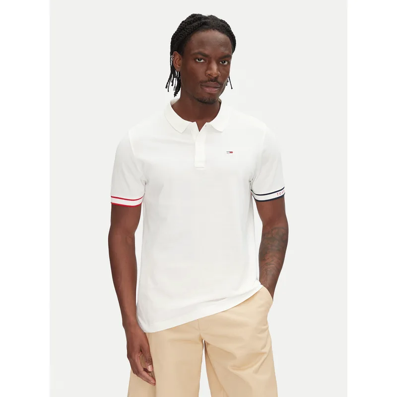 Tommy Jeans Polo Flag Cuff DM0DM21306 Εκρού Slim Fit