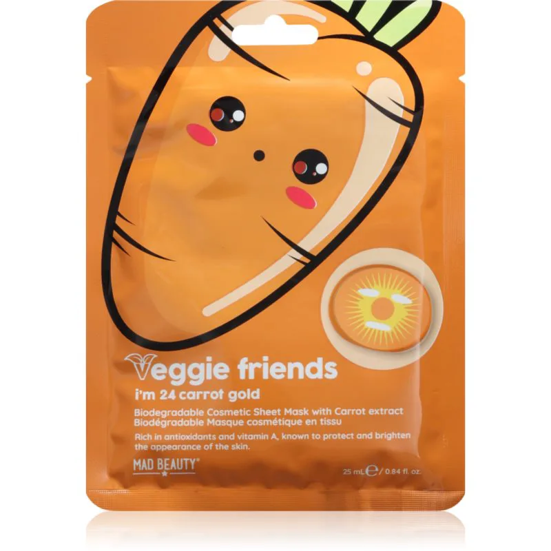 Mad Beauty Veggie Friends Carrot φύλλο μάσκας με αποτέλεσμα λάμψης 25 ml