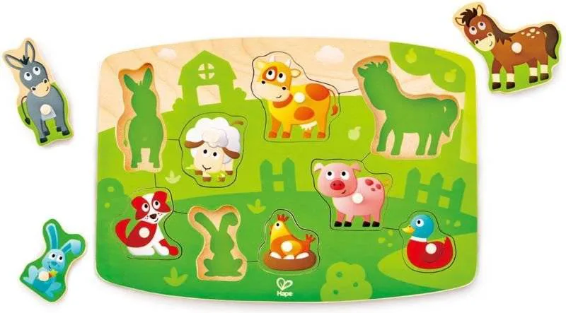 ΠΟΛΥΧΡΩΜΟ ΠΑΖΛ HAPE ΜΕ ΖΩΑΚΙΑ FARMYARD PEG PUZZLE 10ΤΜΧ