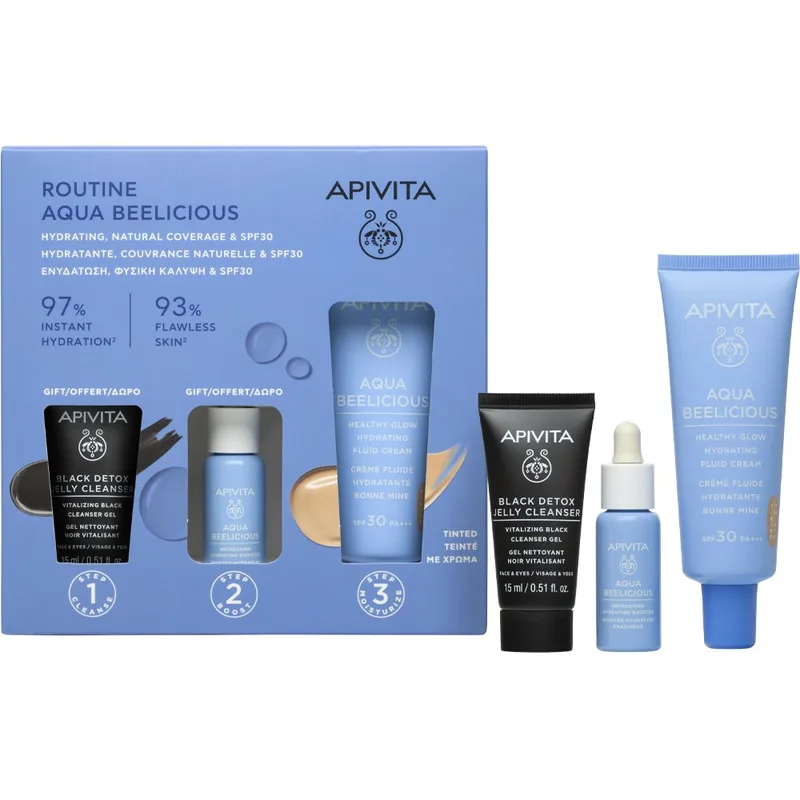 Apivita Promo Aqua Beelicious Healthy Glow Spf30 Tinted Hydrating Fluid Cream 40ml & Δώρο Refreshing Hydrating Face Booster 10ml & Δώρο Black Detox Cleansing Jelly 15ml