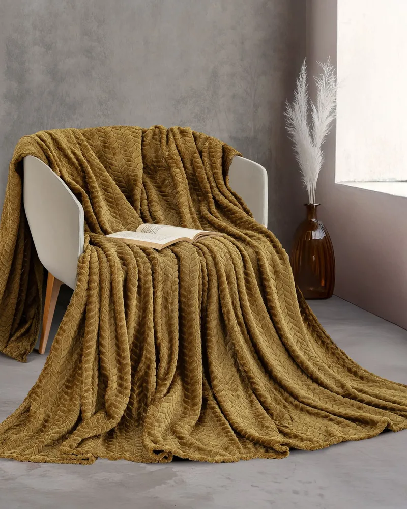 Κουβέρτα Fleece Υπέρδιπλη Rythmos Harmonie Χρυσο 220x240