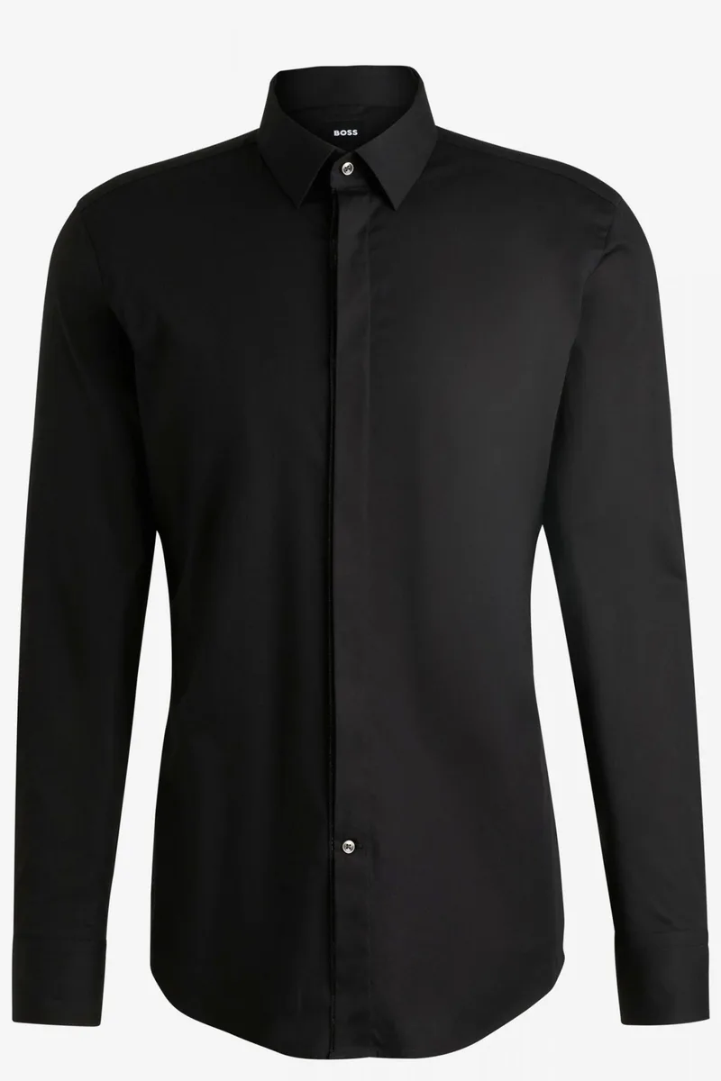 BOSS ΠΟΥΚΑΜΙΣΟ SLIM FIT EASY IRON H-HANK-PARTY2-221 ΜΑΥΡΟ