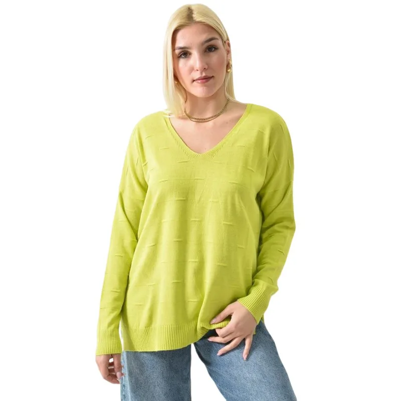 Πλεκτή μπλούζα oversized με 3d σχέδιο Λαδί 26237