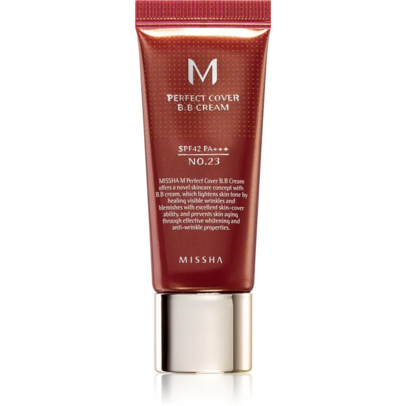 Missha M Perfect Cover ΒΒ κρέμα με πολύ υψηλή προστασία UV μικρή συσκευασία απόχρωση No. 23 Natural Μπεζ SPF 42/PA+++ 20 ml