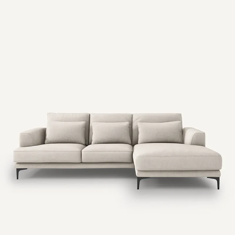 Γωνιακός δεξιός καναπές με ανάγλυφη ταπετσαρία από βισκόζη λινό Μ149xΠ258xΥ83cm