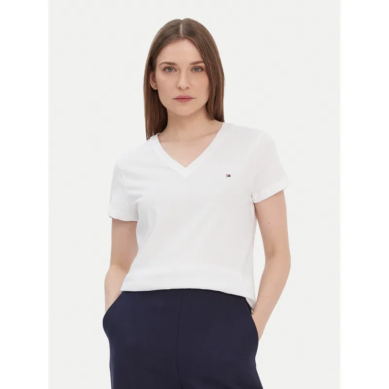 Tommy Hilfiger T-Shirt Heritage V-Neck Tee WW0WW24969 Λευκό Regular Fit