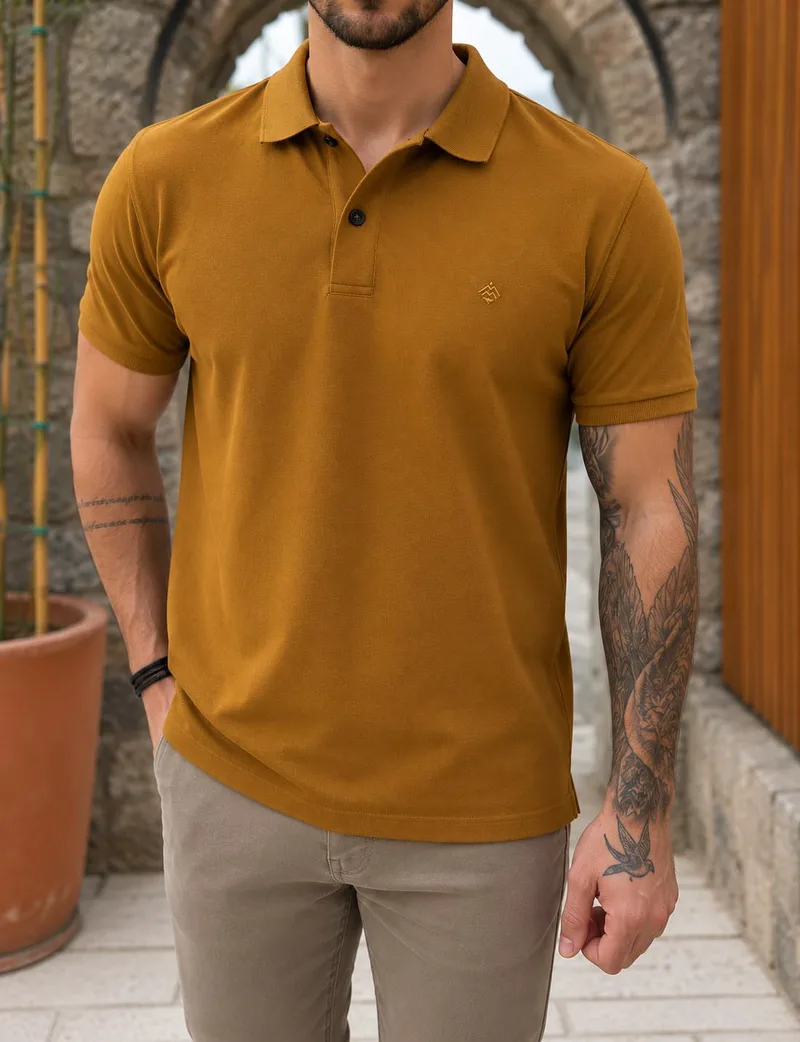 Origin ανδρική ώχρα πικέ Polo μπλούζα Plus Size 252717O
