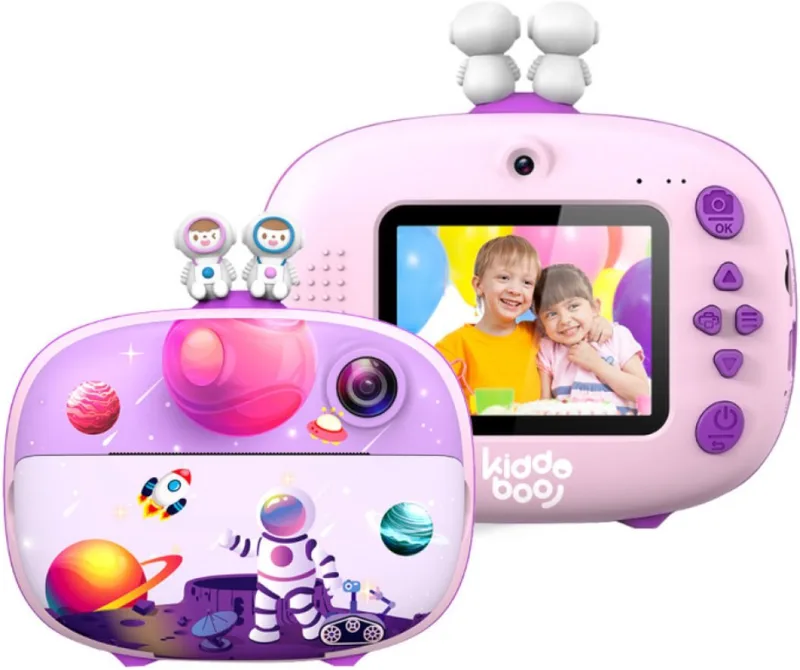 Παιδική Φωτογραφική Μηχανή Kiddoboo FotoFun 2 Space με Οθόνη 2.4'' / 3 x Ρολά Εκτύπωσης για Άμεση Θερμική Εκτύπωση / 5 x Μαρκαδόροι / SD Card 32GB / Λουράκι Λαιμού - Purple (KBP83LIL)