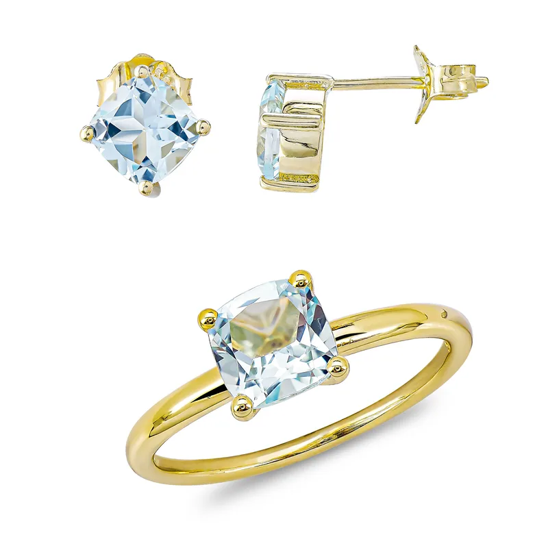 Σετ από Κίτρινο Χρυσό 14 Καρατίων με Aqua Topaz SET323