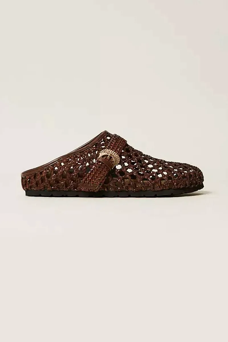 Twinset γυναικεία mules με διακοσμητική αγκράφα - 261TGT036 Καφέ